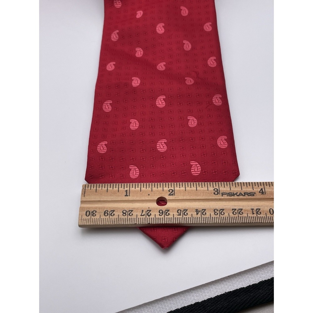 Brioni Neck Tie Mens 100% Silk Red Geometric Paisley 3.5"W x 58"L READ - Picture 3 of 6